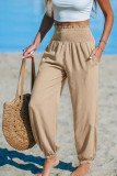 Solid Color Elastic High Waisted Beach Pants