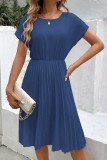 Round Neck Pleated Waist Cinching Dress