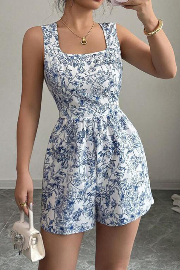 U-neck Sleeveless Waist Cinching Jumpsuit