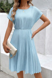 Round Neck Pleated Waist Cinching Dress