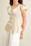 Solid Color V-neck Waist Cinched T-shirt