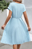 Round Neck Pleated Waist Cinching Dress