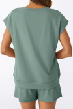 V-neck Short Sleeved T-shirt Shorts 2-piece Set