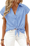 Button Short Sleeved Loose Checkered Shirt