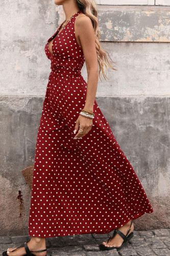 Vintage Neck Hanging V-neck Polka Dot Dress