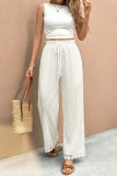 Solid Color Texture Lace Straight Leg Pants