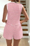 Striped Sleeveless Cardigan Vest Shorts 2-piece Set