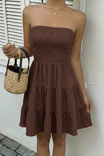 Solid Color Sleeveless Backless Strapless Dress