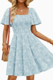 Short Sleeved Square Neck Floral Print Dress