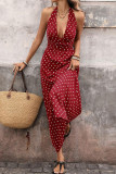 Vintage Neck Hanging V-neck Polka Dot Dress