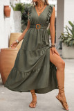 V-neck Ruffle Sleeves High Waist Split Dress