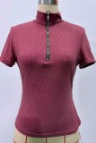 Zippered V-neck Short-sleeved T-shirt