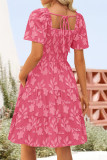 Short Sleeved Square Neck Floral Print Dress