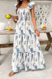 Plant Printed Flying Sleeve Cake Dress