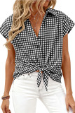 Button Short Sleeved Loose Checkered Shirt