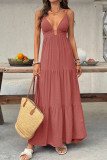 Deep V-neck Vacation Style Waist Cinching Dress