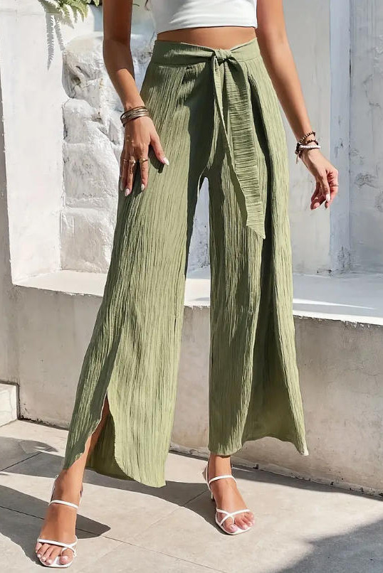 Bohemian Slit High Waisted Wide Leg Pants