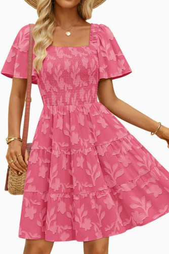 Short Sleeved Square Neck Floral Print Dress