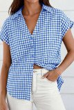 Button Short Sleeved Loose Checkered Shirt