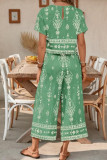 Ethnic Style Short Sleeved Straight Leg Pants 2-piece Set