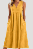 Solid Color V-neck Sleeveless Loose Dress