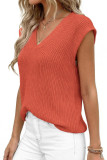 Solid Color V-neck Knitted Short Sleeved Sweater