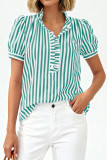 Button Up Bubble Short Sleeve Striped Shirt