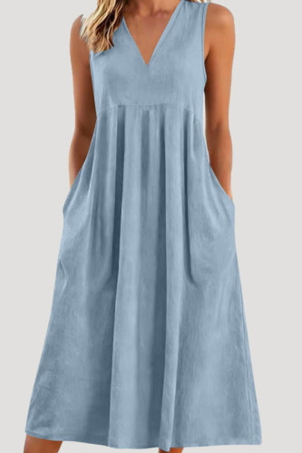 Solid Color V-neck Sleeveless Loose Dress