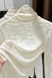 Solid Color Lace High Neck Long Sleeved Shirt