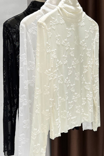 Solid Color Lace High Neck Long Sleeved Shirt