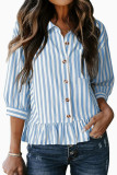 Button Up Seven Quarter Sleeve Striped Shirt