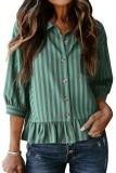 Button Up Seven Quarter Sleeve Striped Shirt