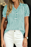 Button Up Bubble Short Sleeve Striped Shirt