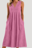 Solid Color V-neck Sleeveless Loose Dress