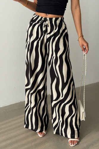 Zebra Print Elastic Waist Wide Leg Pants