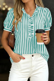 Button Up Bubble Short Sleeve Striped Shirt