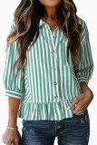 Button Up Seven Quarter Sleeve Striped Shirt