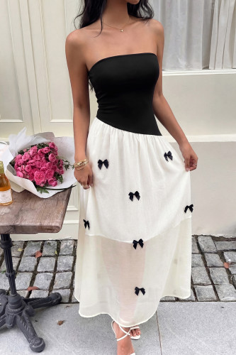 French Retro Bow Strapless Dress