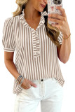 Button Up Bubble Short Sleeve Striped Shirt