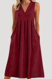 Solid Color V-neck Sleeveless Loose Dress