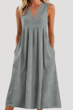 Solid Color V-neck Sleeveless Loose Dress