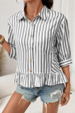 Button Up Seven Quarter Sleeve Striped Shirt