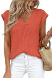 Solid Color V-neck Knitted Short Sleeved Sweater