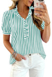 Button Up Bubble Short Sleeve Striped Shirt