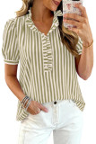 Button Up Bubble Short Sleeve Striped Shirt