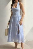 Printed Neck Hanging Slit Sleeveless Dress