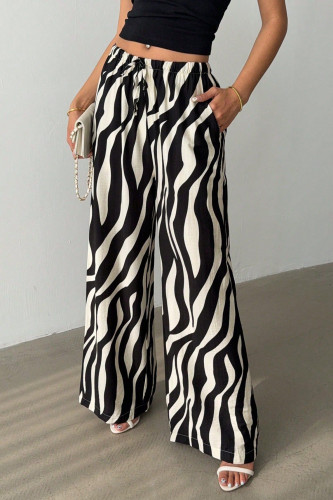 Zebra Print Elastic Waist Wide Leg Pants