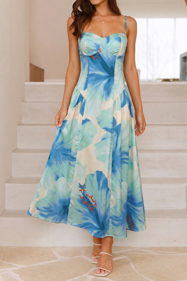 Holiday Style Floral Print Sleeveless Dress