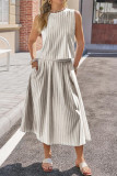 Striped Printed Vest Skirt 2-piece Set