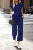 Round Neck Short Sleeved Cropped Pants 2-piece Set